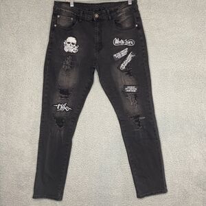 D' andijieshen Distressed Spiritual Skull Grunge Mens Black 32x30 Jeans Distress